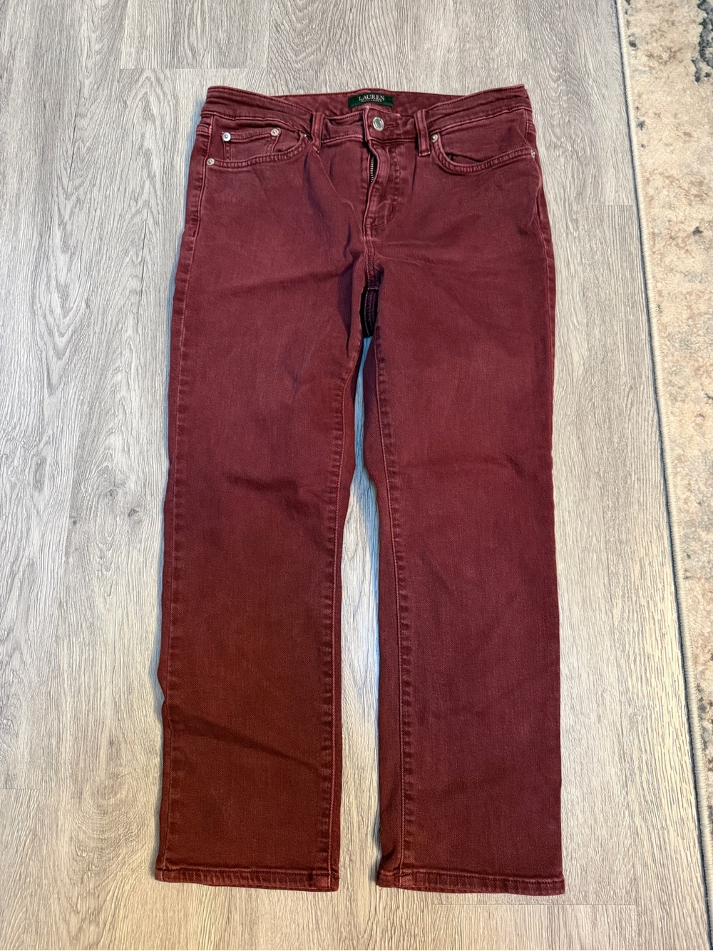 Lauren Ralph Lauren Cropped? Womens Straight Burgundy Stretch Mid Rise Size 10P